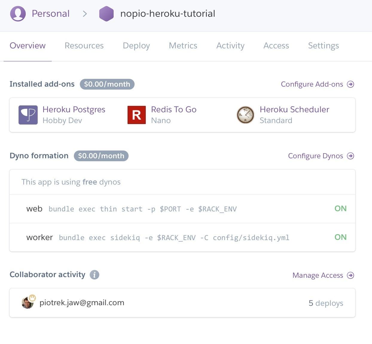 Screen of Heroku platform 16