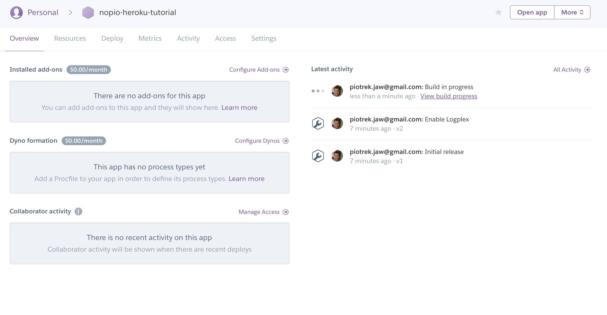 Screen of Heroku platform 4