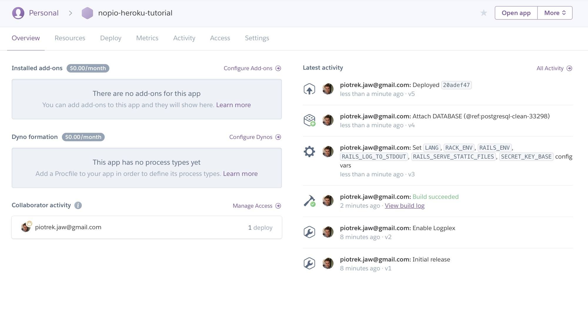 Screen of Heroku platform 5