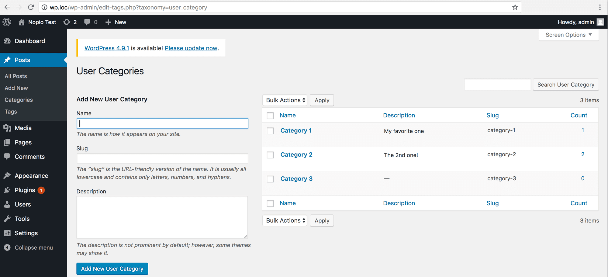 WordPress User Taxonomy Screen 2