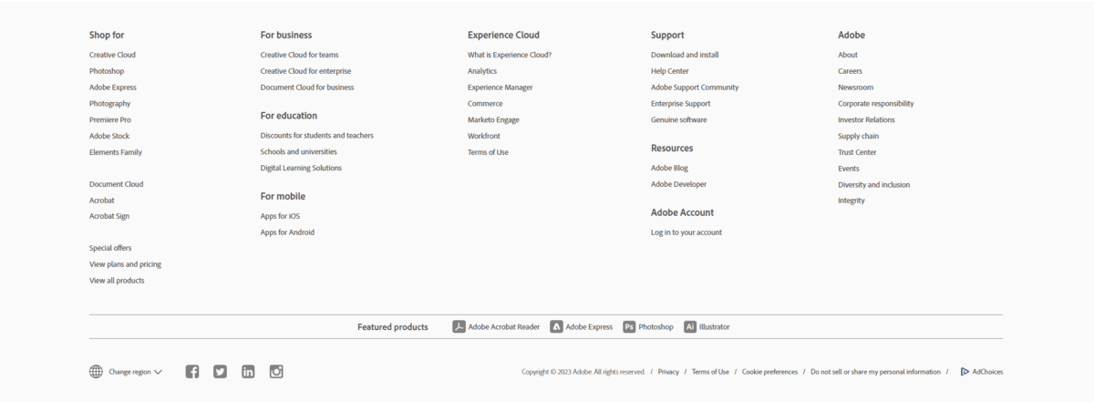 adobe minimalistic footer example