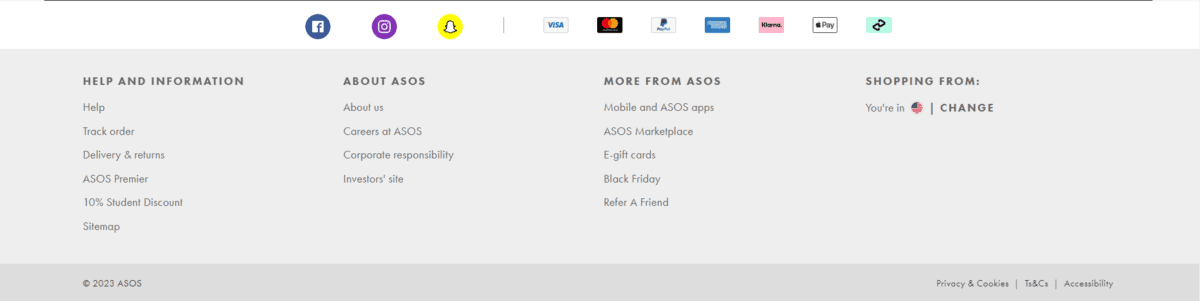 asos as a multi-level footer example